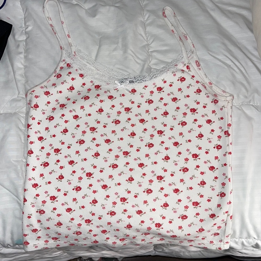White tank w/ red flowers